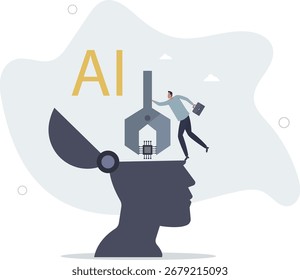 AI, Artificial Intelligence to think like human, machine learning technology to calculate and solve problem, robot and automation innovation concept.life and employment of people.