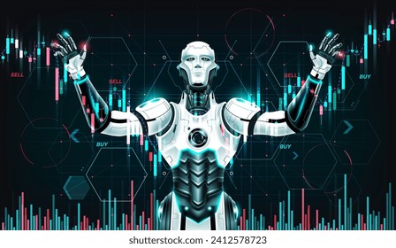 AI Artificial intelligence trading stock exchange market, cryptocurrency chart by analysis candlestick with AI technology, Planning business strategy financial investment, Vector illustration.