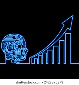 AI Artificial intelligence trading stock exchange market, cryptocurrency chart by analysis AI technology, Planning business strategy financial investment icon neon glow vector illustration concept