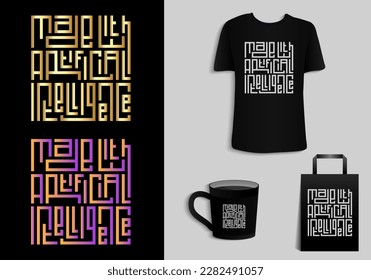AI. Artificial Intelligence typography t-shirt , mug, tote bag, merchandise print design. Vector vintage illustration.