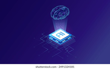 AI Artificial Intelligence vector banner, AI (Artificial Intelligence) isometric design, isometric concept for landing page, technology, AI data, AI Illustration