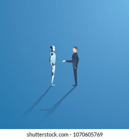 Ai or artificial intelligence vector concept with ai robot handshake with human. Symbol of future cooperation, technology advance, innovation. Eps10 vector illustration.