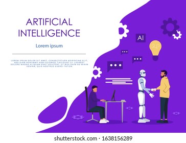 Ai or artificial intelligence vector concept with ai robot handshake with human. Symbol of future cooperation, technology advance, innovation. Eps10 vector illustration.