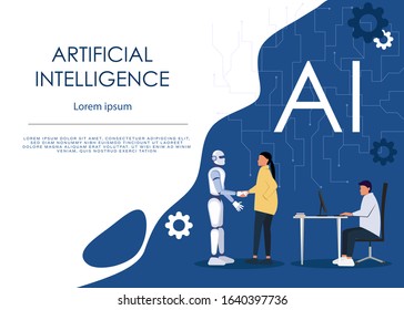 Ai or artificial intelligence vector concept with ai robot handshake with human. Symbol of future cooperation, technology advance, innovation. Eps10 vector illustration.