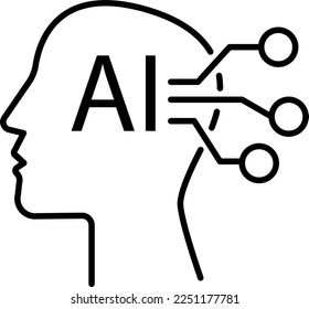 Ai, artificial, artificial intelligence vector icon on transparent background. Outline Ai, artificial, artificial intelligence vector icon