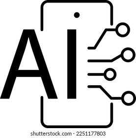 Ai, artificial, artificial intelligence vector icon on transparent background. Outline Ai, artificial, artificial intelligence vector icon