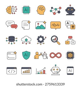 AI artificial intelligence vector icon set