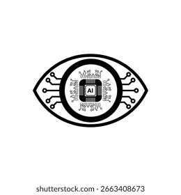 AI, artificial intelligence. Vector illustration of AI in the form of a chip with editable and color-changeable technological lines.