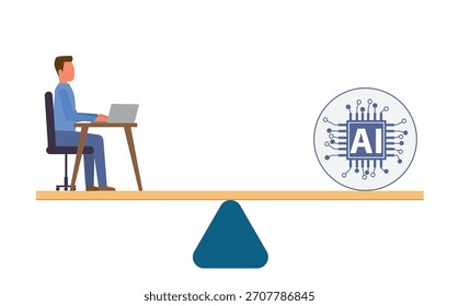 Inteligencia artificial vs hombre de negocios. Ilustración vectorial plana