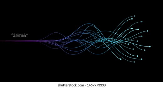 AI Artificial intelligence wave lines neural network purple blue and green light isolated on black background. Vector in concept of technology, machine learning, A.I. - Shutterstock ID 1469973338