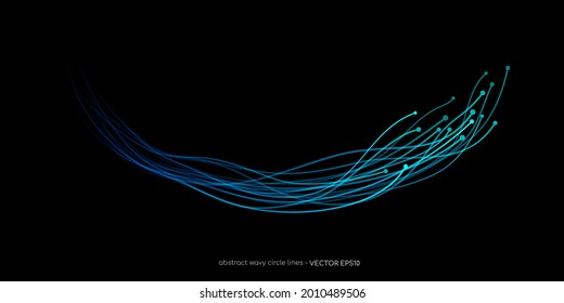 AI Artificial intelligence wave lines neural network blue and green light isolated on black background. Vector in concept of technology, machine learning, A.I