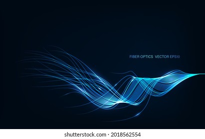 AI Artificial intelligence wave lines neural network. vector in concept of technology, fiber optics lights abstract background.