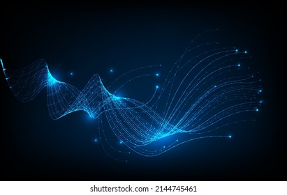 AI Artificial intelligence wave lines neural network. vector in concept of technology, fiber optics lights abstract background.