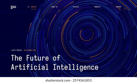 AI Artificial Intelligence Web Design Background. Color Abstract Digital Circular Data Flow Lines. Science Fiction Futuristic Web Page Vector Illustration.