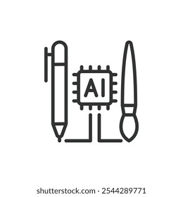 AI artist tool, icon in line design. AI, artist, tool, creative, art, generation, digital on white background vector. AI artist tool editable stroke icon