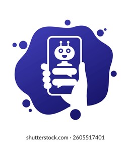 AI Assistant app vector icon with phone in hand