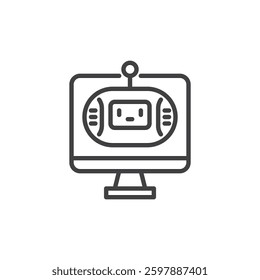 AI Assistant Avatar line icon. linear style sign for mobile concept and web design. Monitor with chatbot outline vector icon. Symbol, logo illustration. Vector graphics