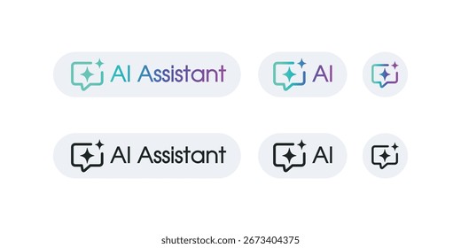AI assistant button user interface. Artificial intelligence bot support press button in trendy neumorphic style for app, website, and interfaces. UI UX elements. Vector illustration.