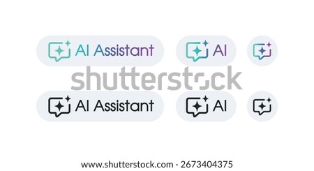 AI assistant button user interface. Artificial intelligence bot support press button in trendy neumorphic style for app, website, and interfaces. UI UX elements. Vector illustration.