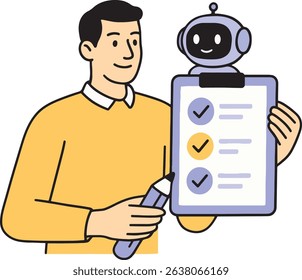 AI Assistant with Checklist, Vector Illustration.
