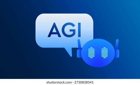 AI Assistant cute robot with Artificial General Intelligence AGI title chat bot representing automation innovation technology and Agentic Ai Concepts. Generative Prompt Text box Vector Illustration.