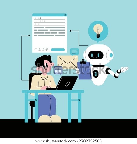 AI Assistant Helping with Digital Tasks and Idea Generation. Writing emails with artificial intelligence. 