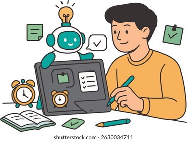 Assistente de IA ajudando o aluno com a ilustração vetorial Homework