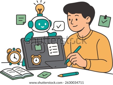AI Assistant Helping Student with Homework Vector Illustration