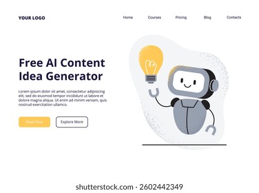 An AI assistant helps to create new ideas. Creativity, innovation, and brainstorming concept. Vector illustration for landing page, banner, or ad.