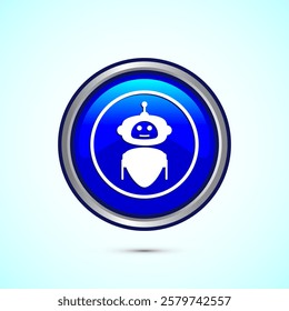 AI assistant icon design illustration. Digital or virtual assistant sign, Robot icon, Blue color round button design