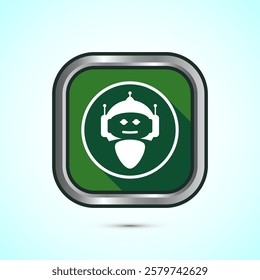 AI assistant icon design illustration. Digital or virtual assistant sign, Robot icon, Green shadow button design 