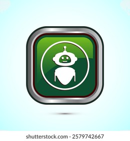 AI assistant icon design illustration. Digital or virtual assistant sign, Robot icon, Green color square button design