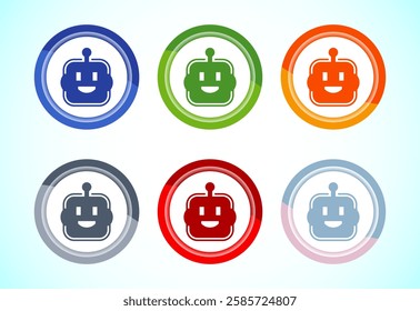 AI assistant icon design illustration. Digital or virtual assistant sign, Robot icon, 6 color button design set