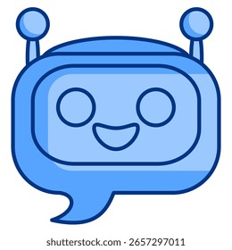 Ícone do assistente do AI representado por bot, robô, estilo azul.