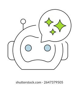 Ícone do Assistente do AI. Robot face com ícone de bolhas de pensamento. Virtual Assistant, Task Automation, AI-Powered Productivity, Digital Assistant, Business Solutions.Vetor ilustração.