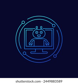AI Assistant icon with robot, linear design