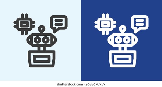 AI Assistant Icon Set in Black and White Outline Style