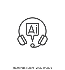 AI Assistant line icon. linear style sign for mobile concept and web design. Headset with AI outline vector icon. Virtual assistant symbol, logo illustration. Vector graphics