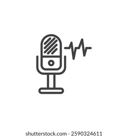 AI Assistant line icon. linear style sign for mobile concept and web design. A microphone with sound waves outline vector icon. Virtual assistant symbol, logo illustration. Vector graphics
