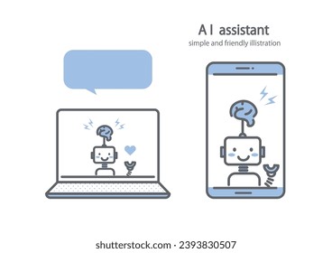 AI assistant, online support, simple illustration