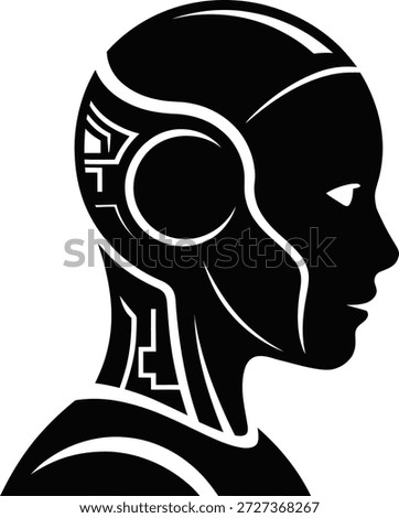 AI Assistant Robot Head Black Vector Silhouette Artificial Intelligence Icon