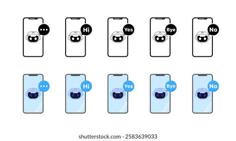 AI assistant set icons. Smartphone icons. Flat and linear style. Vector icons.