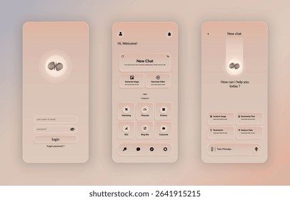 AI Assistant UI Design – Futuristic Mobile App Dashboard and Chatbot Interface with Smart Tech Icons and Digital Wireframes