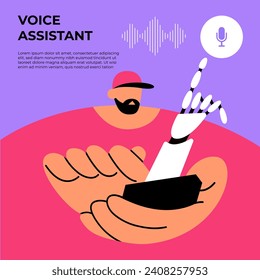 AI Assistant Voice recording. Artificial intelligence conversation with a human. Personal voice assistant. Flat vector illustration.