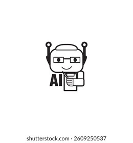 AI Assistantbot - Intelligent AI robot character holding document with glasses, perfect for education, tech research, data science, machine learning, or digital innovation themes in creative projects.