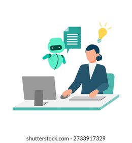 Aprendizagem on-line assistida por IA e desenvolvimento da força de trabalho mostrando funcionárias em e-learning corporativo, requalificação e ilustração de treinamento digital