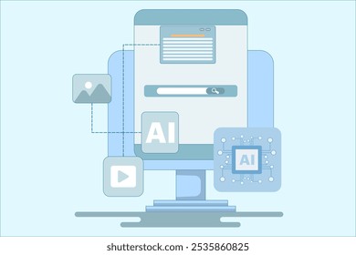 Concepto de motor de búsqueda asistido por IA, Inteligencia artificial con Resultados de búsqueda, Procesamiento de resultados de motores de búsqueda de IA, Motor de búsqueda de Web en línea con IA ayuda a los usuarios a encontrar información más rápido.