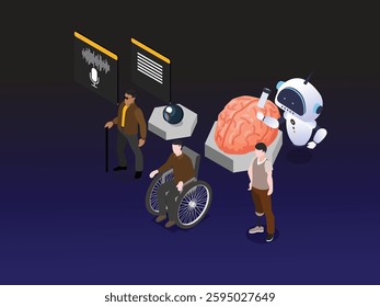 AI and Assistive Technology Enhancing Accessibility for People with Disabilities 3d flat vector illustrations