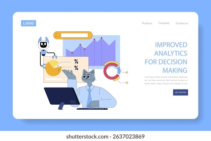 AI assists top managers in mid-sized businesses to enhance decision-making through improved analytics. The illustration highlights the collaboration between technology and strategic insights. Vector