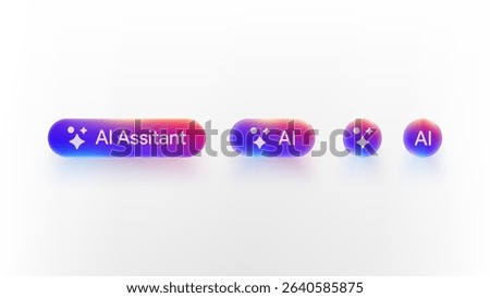 AI Assitant button. Rewrite prompt pushbutton. Generate artificial intelligence toggle. LLM magic stars logo. Machine learning text generator. Chatbot assistant. UI design. Vector illustration. 